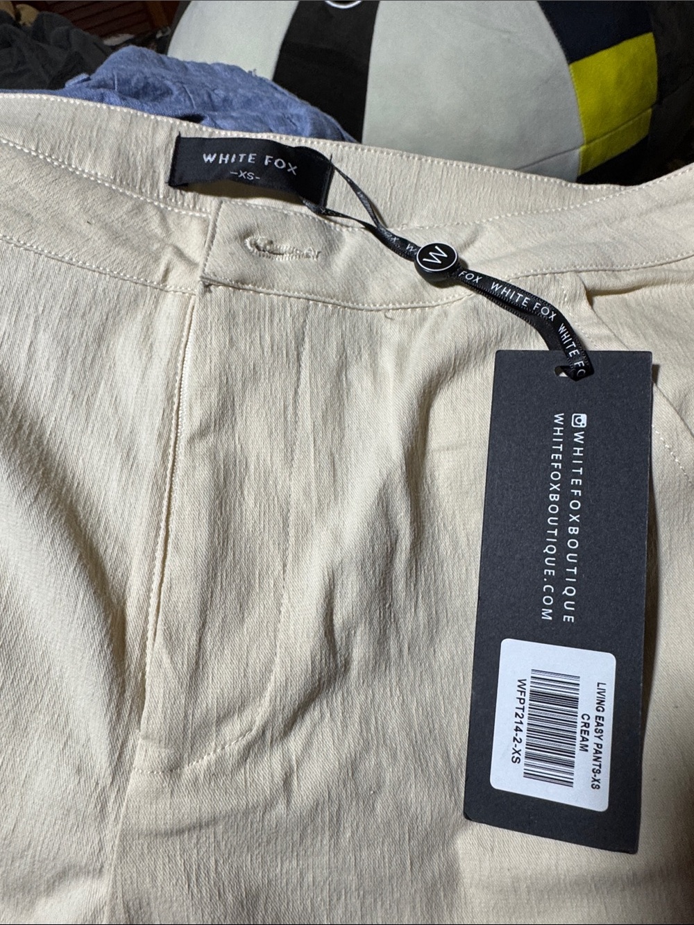 Cream High-Rise Pants with Flap Pocket